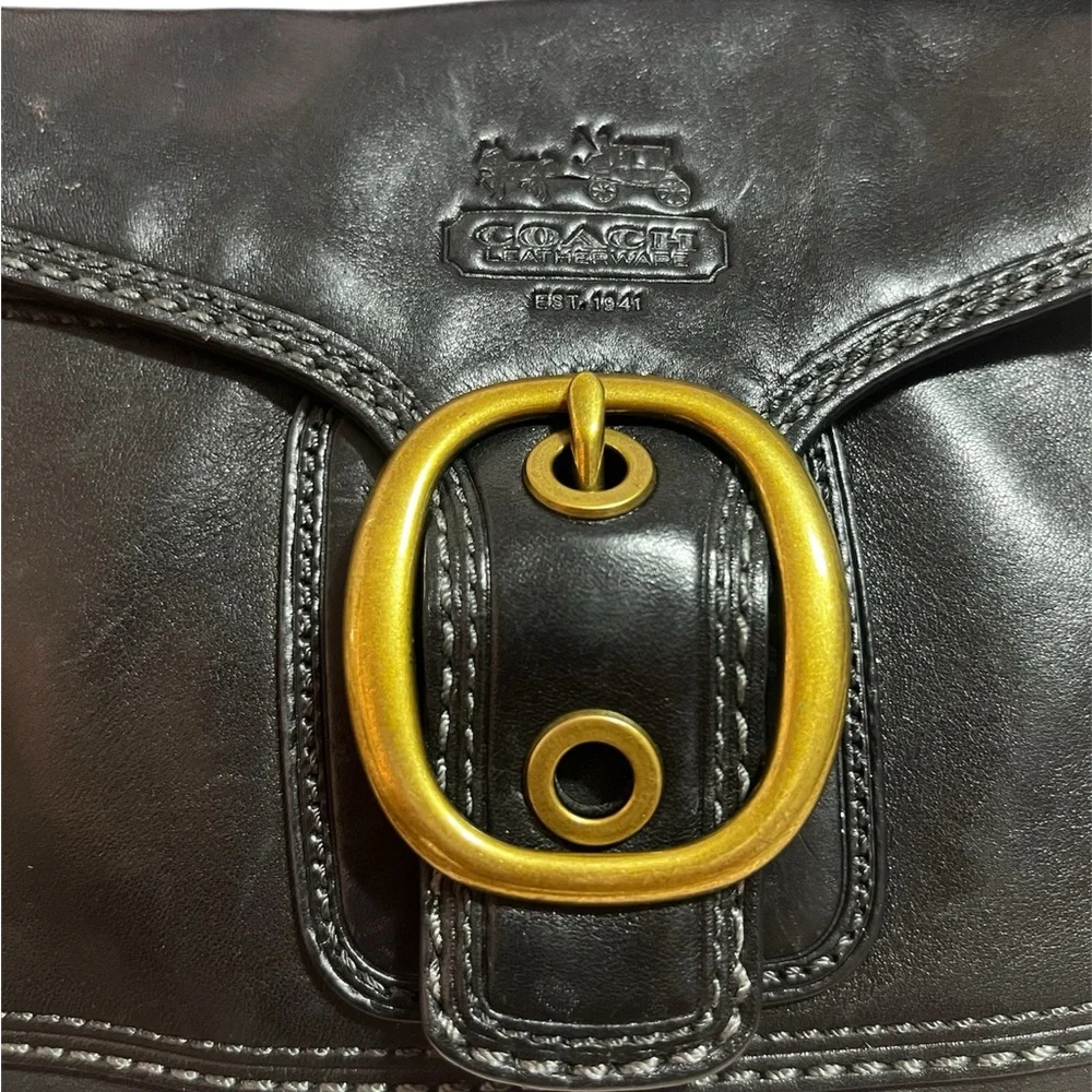 Coach Vintage 11427 Bleeker Legacy Tattersall Flap Shoulder Bag Black Brass - Picture 7 of 9